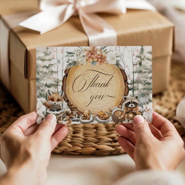 Winter Wonderland Woodland Animals Baby Shower Thank You Card (Creator Uploaded)