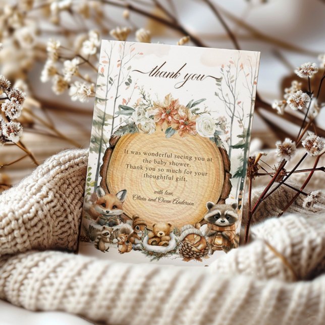 Winter Wonderland Woodland Animals Baby Shower Thank You Card (Creator Uploaded)