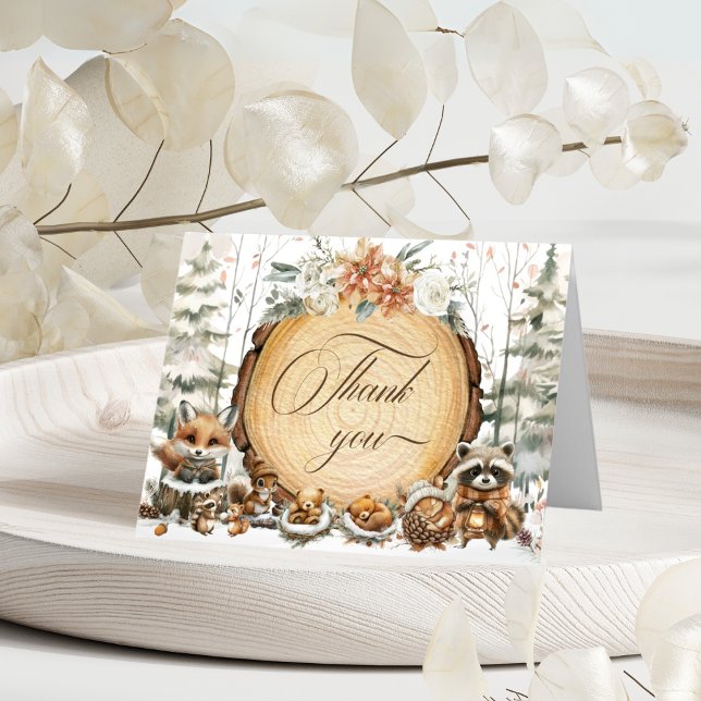 Winter Wonderland Woodland Animals Baby Shower Thank You Card (Creator Uploaded)