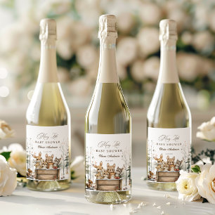 Winter Wonderland Woodland Animals Baby Shower Wine Label
