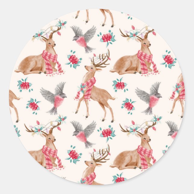 Winter Wonderland Woodland Animals Christmas Classic Round Sticker (Front)
