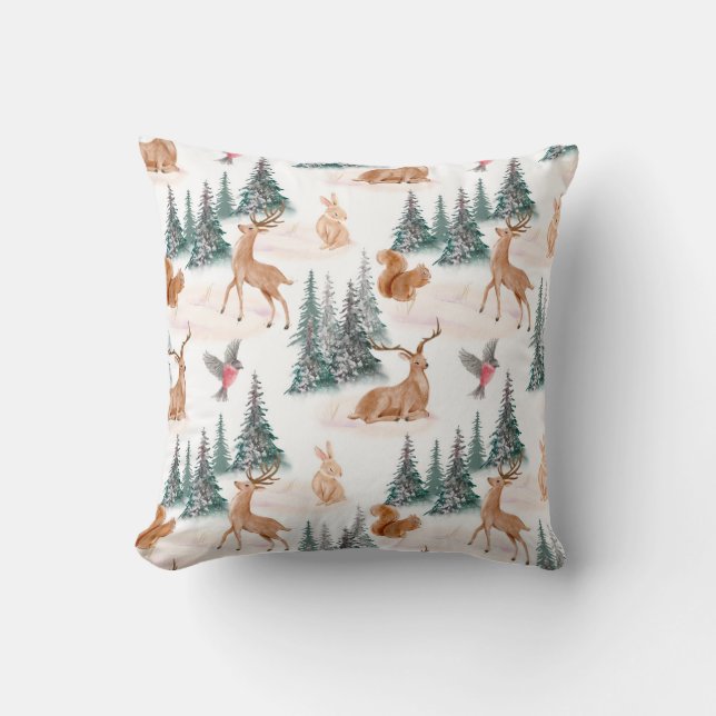 Winter Wonderland Woodland Animals Christmas Cushion (Front)
