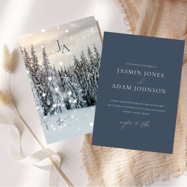 Winter Wonderland Woodland Snow Script Wedding Invitation (Winter Wonderland Woodland Snow Script Wedding Invitation)