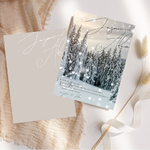 Winter Wonderland Woodland Snow Script Wedding Invitation