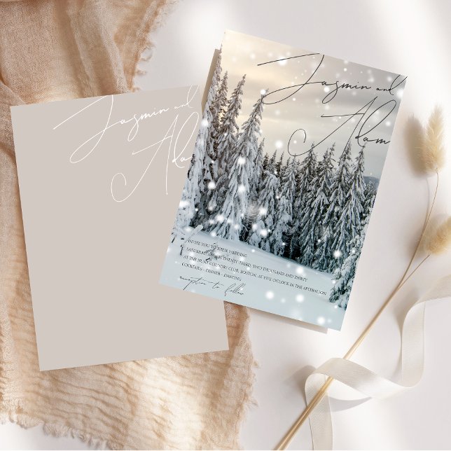 Winter Wonderland Woodland Snow Script Wedding Invitation (Winter Wonderland Woodland Snow Script Wedding Invitation)
