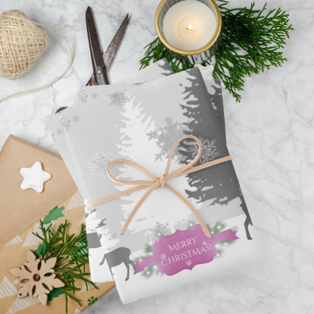 Winter Wonderland Wrapping Paper Sheets Magenta (Magenta Winter Wonderland Wrapping Paper Sheets)