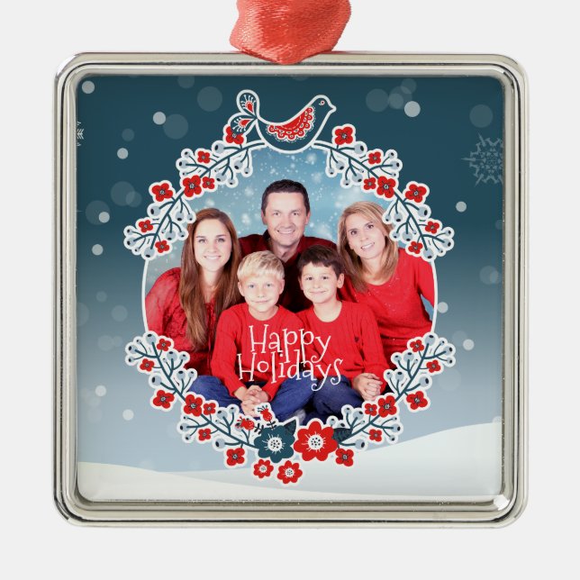 Winter Wonderland Your Photo Christmas Wreath Metal Ornament (Front)