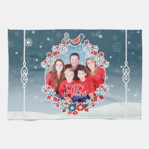 Winter Wonderland Your Photo Christmas Wreath Snow Tea Towel