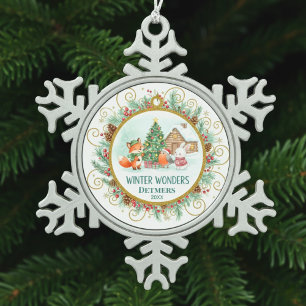 Winter Wonders Forest Friends Personalised Snowflake Pewter Christmas Ornament