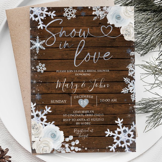 Winter Wood Snow in Love Snowflake Bridal Shower  Invitation (Creator Uploaded)