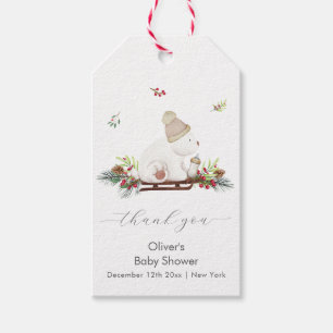 Winter Wooden Sleigh Polar Bear Baby Shower Gift Tags