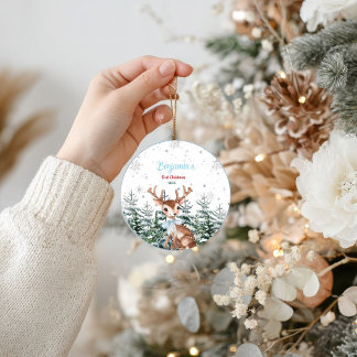 Winter Woodland Animal Baby First birthday Ceramic Ornament