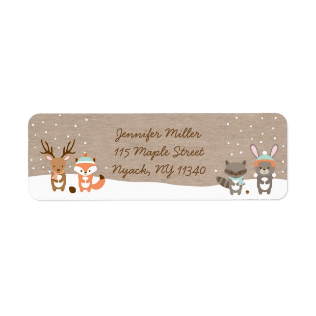 Winter Woodland Animal Baby Shower Address Return Address Label (Front)