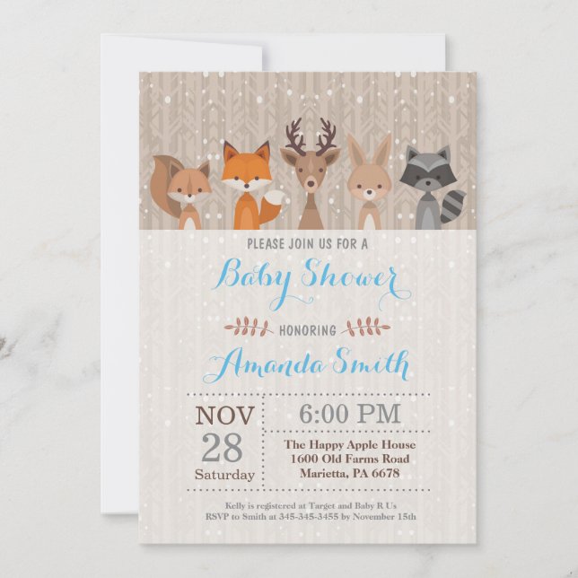 Winter Woodland Animal Boy Baby Shower Invitation (Front)