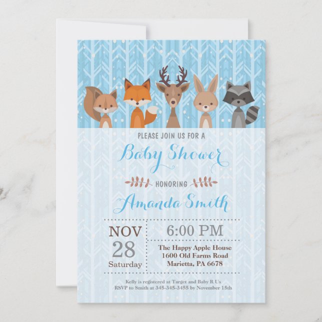 Winter Woodland Animal Boy Baby Shower Invitation (Front)