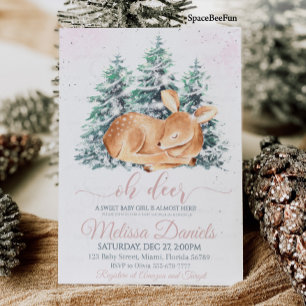 Winter Woodland Animal Deer Baby Shower Invitation
