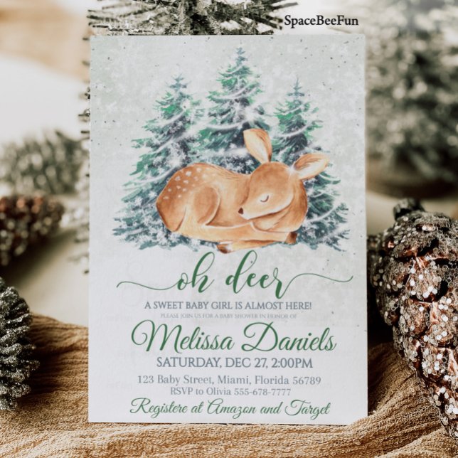 Winter Woodland Animal Deer Baby Shower Invitation (Winter Woodland Animal Deer Baby Shower Invitation Boy Forest animal Deer Girl Baby Shower Invite )
