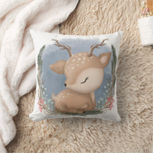 Winter Woodland Animal Sleeping Baby Deer Cushion