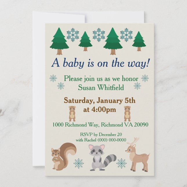 Winter Woodland Animal Theme Invitation (Front)