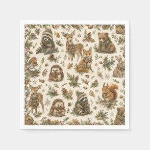 Winter Woodland Animals and Berry Botanical Patter Napkin