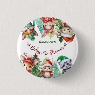 Winter Woodland Animals Baby Shower  3 Cm Round Badge