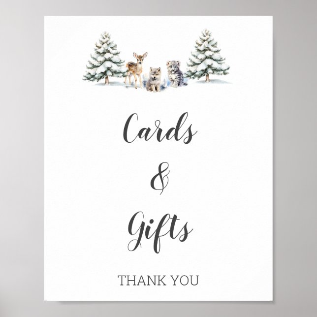 Winter Woodland Animals Baby Shower Cards & Gifts  Poster (Front)