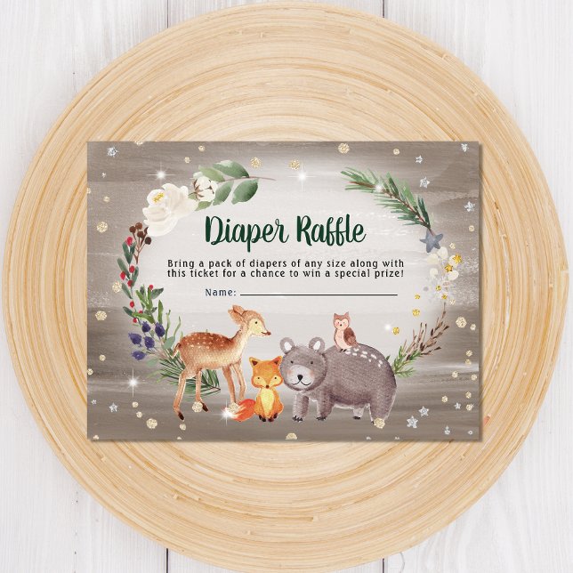 Winter Woodland Animals Baby Shower Diaper Raffle Enclosure Card (Creator Uploaded)