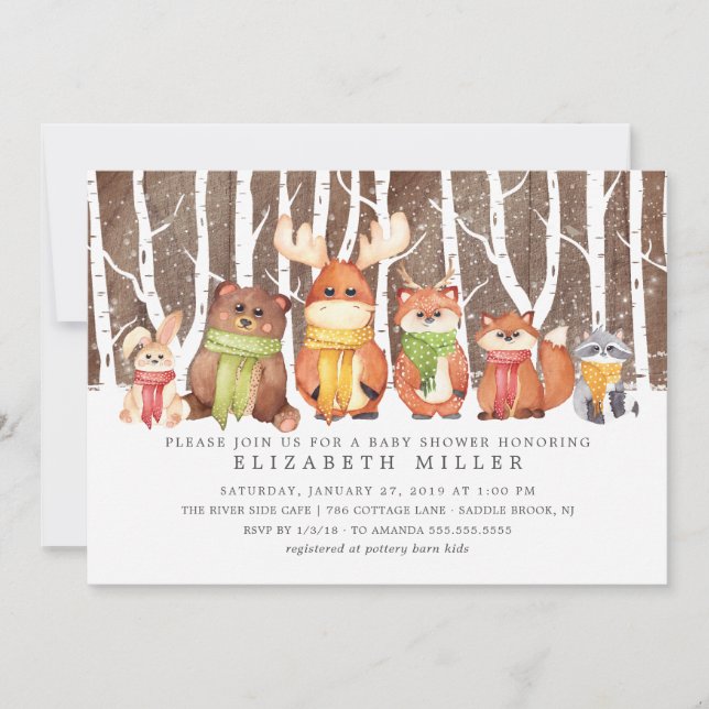 Winter Woodland Animals Baby Shower Invitation (Front)