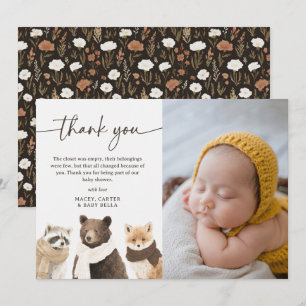 Winter Woodland Animals Baby Shower Photo Thank You Card