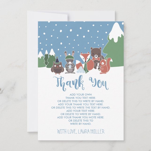 Winter Woodland Animals Baby Shower Thank You (Front)