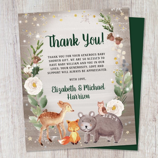 Winter Woodland Animals Baby Shower Thank You Card (Creator Uploaded)