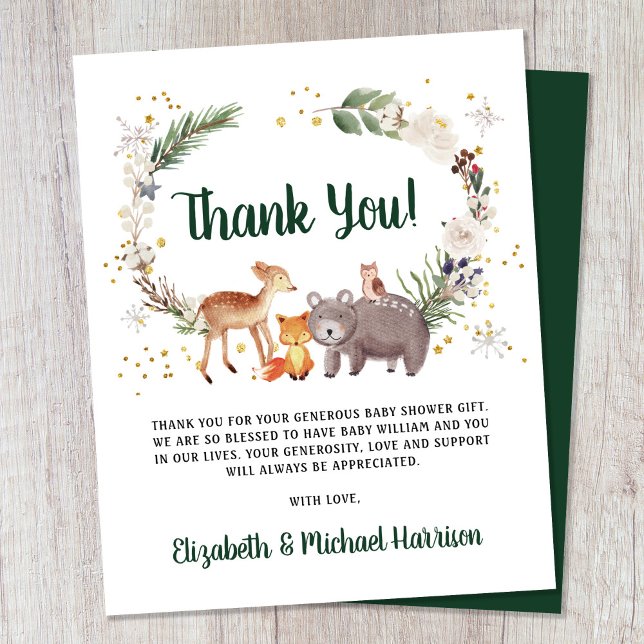 Winter Woodland Animals Baby Shower Thank You Card (Creator Uploaded)