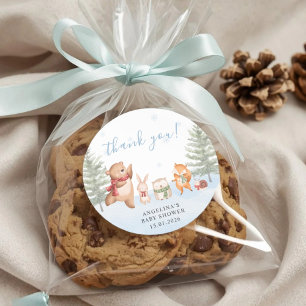 Winter Woodland Animals Baby Shower Thank You Classic Round Sticker
