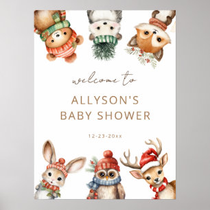 Winter Woodland animals baby shower welcome sign