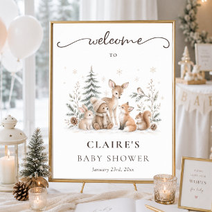 Winter Woodland Animals Baby Shower Welcome Sign