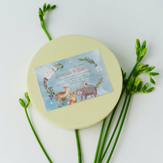 Winter Woodland Animals Berries Pine Cotton Baby Invitation (Creator Uploaded)