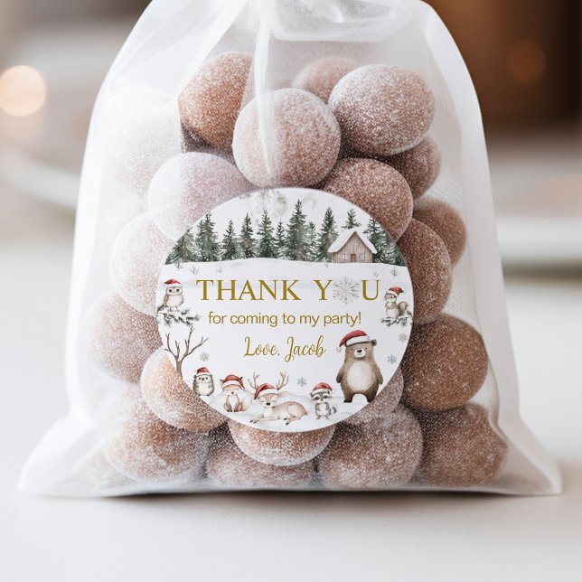 Winter Woodland Animals Birthday  Classic Round Sticker (Creator Uploaded)