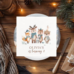 Winter Woodland Animals Birthday Napkin