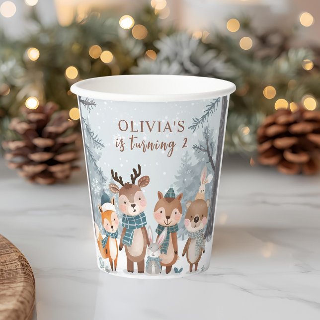 Winter Woodland Animals Birthday  Paper Cups (Creator Uploaded)