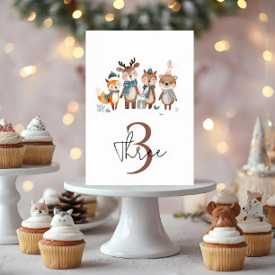 Winter Woodland Animals Birthday  Table Number