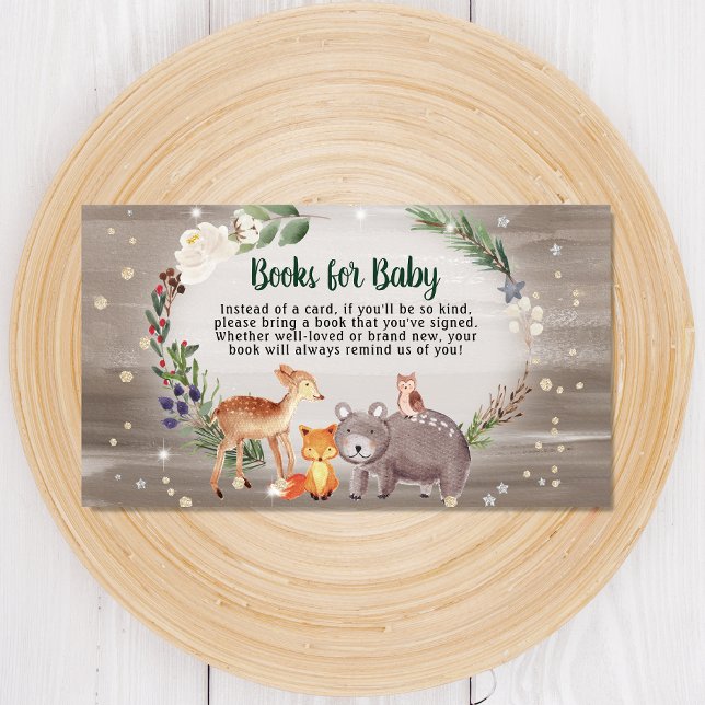 Winter Woodland Animals Books For Baby Shower Enclosure Card (Creator Uploaded)
