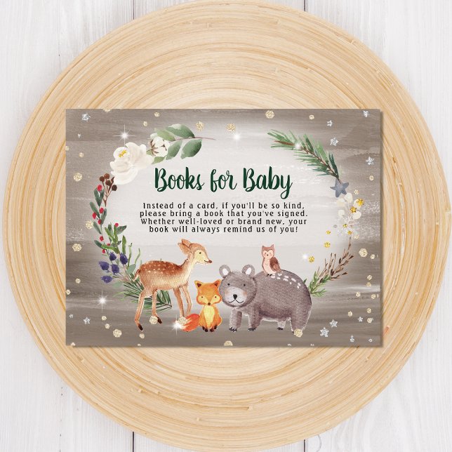 Winter Woodland Animals Books For Baby Shower Enclosure Card (Creator Uploaded)