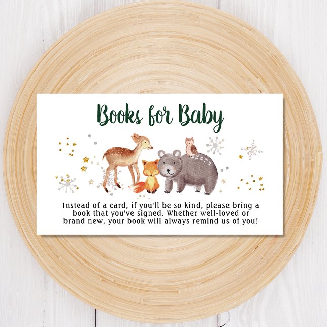 Winter Woodland Animals Books For Baby Shower Enclosure Card (Creator Uploaded)
