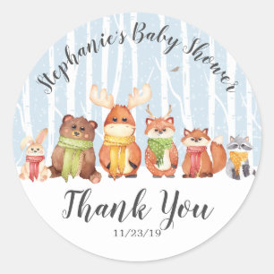 Winter Woodland Animals Boys Shower Favour Sticker