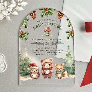 Winter Woodland Animals Christmas Arch Baby Shower Acrylic Invitations