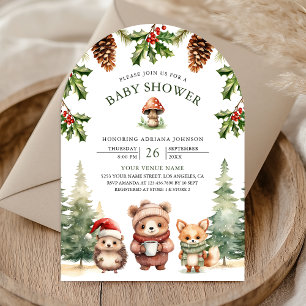 Winter Woodland Animals Christmas Arch Baby Shower Invitation