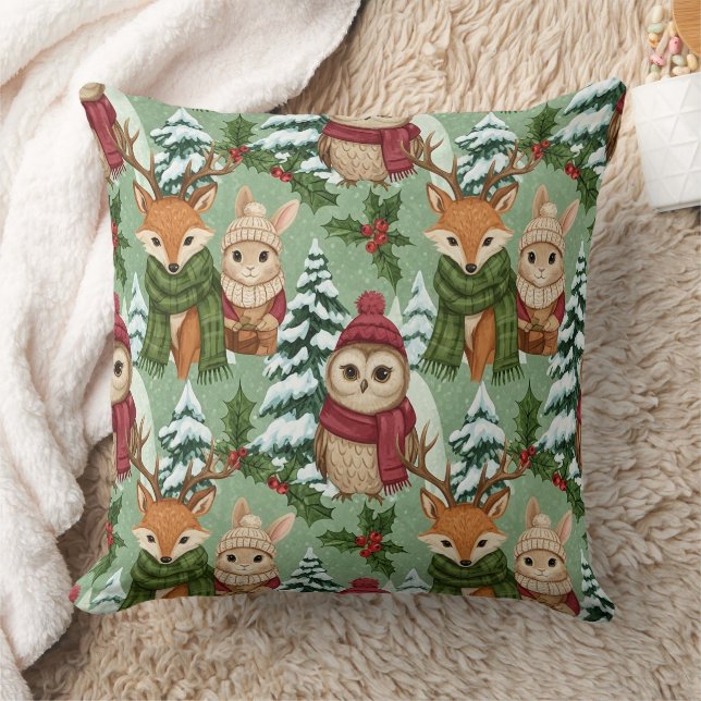 Winter Woodland Animals Christmas Pattern Cushion (Blanket)