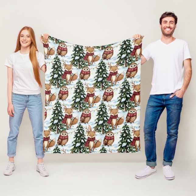 Winter Woodland Animals Christmas Pattern Fleece Blanket (In Situ)