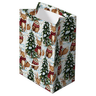 Winter Woodland Animals Christmas Pattern Medium Gift Bag