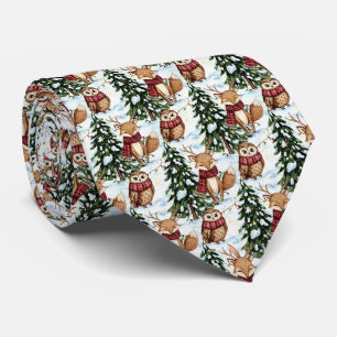 Winter Woodland Animals Christmas Pattern Tie